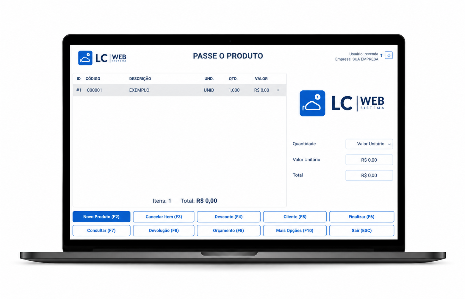 Tela do sistema LC Web mostrando o PDV com passe de produto